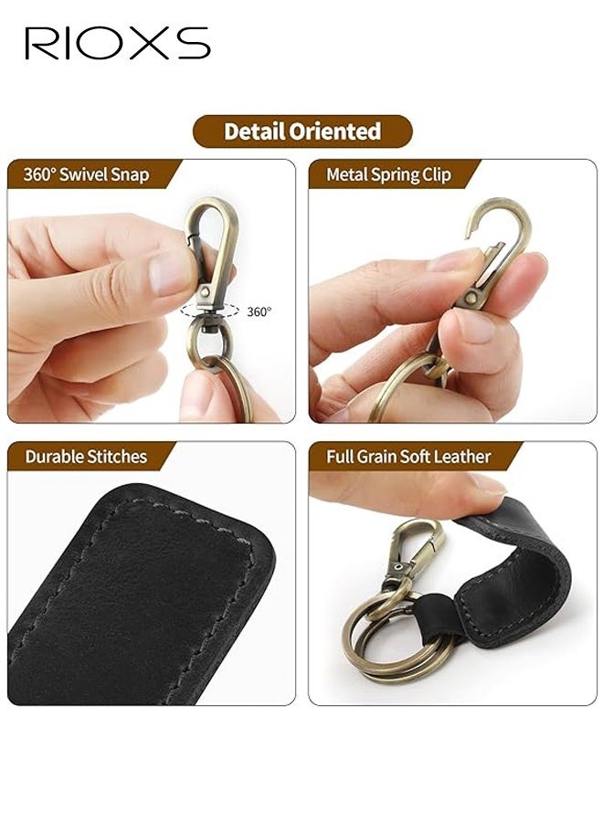 ريوكس سلسلة مفاتيح فاخرة مصنوعة يدويًا من الجلد الأصلي للرجال والنساء، حامل مفاتيح سيارة بمظهر عتيق، مصنوع من جلد البقر عالي الجودة مع قطع معدنية متينة، إكسسوار يومي على الطراز القديم، أسود - Image 2